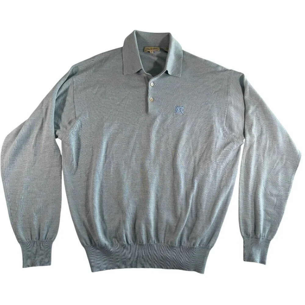 PETER MILLAR Cashmere Silk Merit Club Golf Resort Polo Pullover Sweater Blue XL